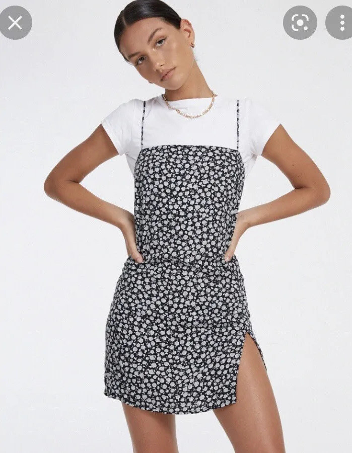 Motel Rocks DATISTA SLIP DRESS IN DITSY ROSE BLACK XS UK