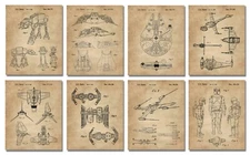 Star Wars Patent Print Set 8 Vintage Wall Art Prints Starwars Decor Gifts 8x10