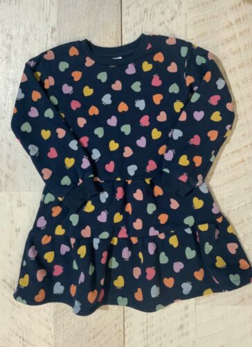 Girls size 7 dress brushed cotton navy blue love hearts - Picture 1 of 1