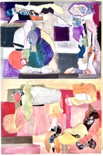 Lynda Keeler Mixed Media Collage Abstract Art Wood Palm Springs Modern Home MCM