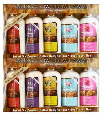 Bungalow Glow Organic Coconut Butter Lotion Set   5 Tropical Scents, 2 oz Each,
