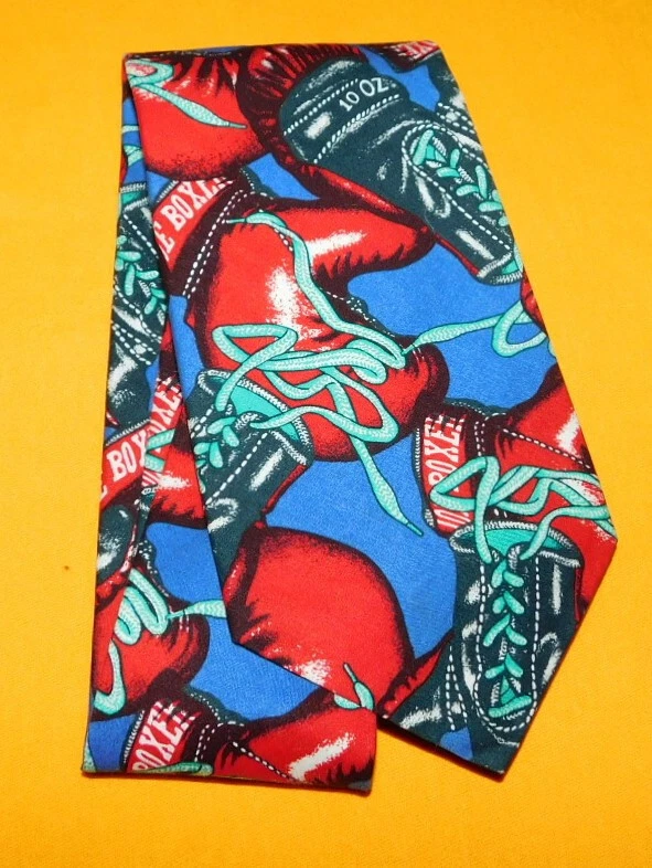 JOE BOXER NECKWEAR BLUE/RED/BLACK BOXING GLOVES MOTIF COTTON TIE - DESIGNER TIES - Image 2 of 3