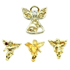 Vintage Angel Goldtone Pin Lot Avon ODM 4 PC Filigree Rhinestones Protection A