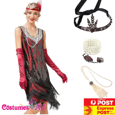 knee length dresses for ladies Shop 1920s Red Flapper Dance Costume
