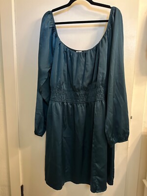 green satin poly long sleeve dress plus size women's 3xl