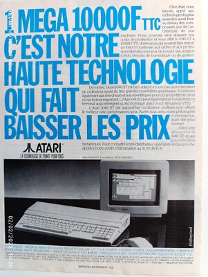 ATARI 1040ST Vintage Print Ad !! '' Ordinateur Professionnel ''