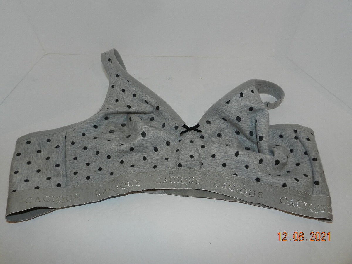Cacique Unlined Full Coverage No Wire Bra Gray polka dot black 46C