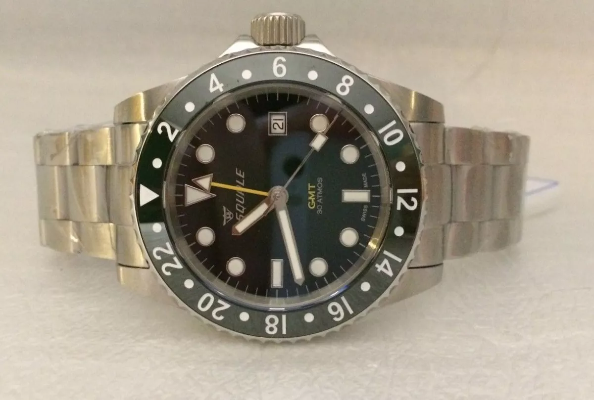 New Squale 1545 30 Atmos ALPINE GREEN GMT CERAMICA Watch w