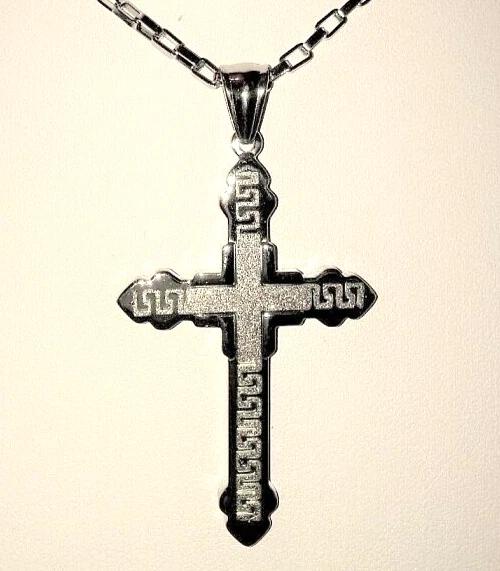 COLLANA CROCE-VINTAGE CM.5X3 CRISTALLO DI ROCCA, ARGENTO-PLATINO:PREZIOSO-REGALO - Immagine 2 di 2