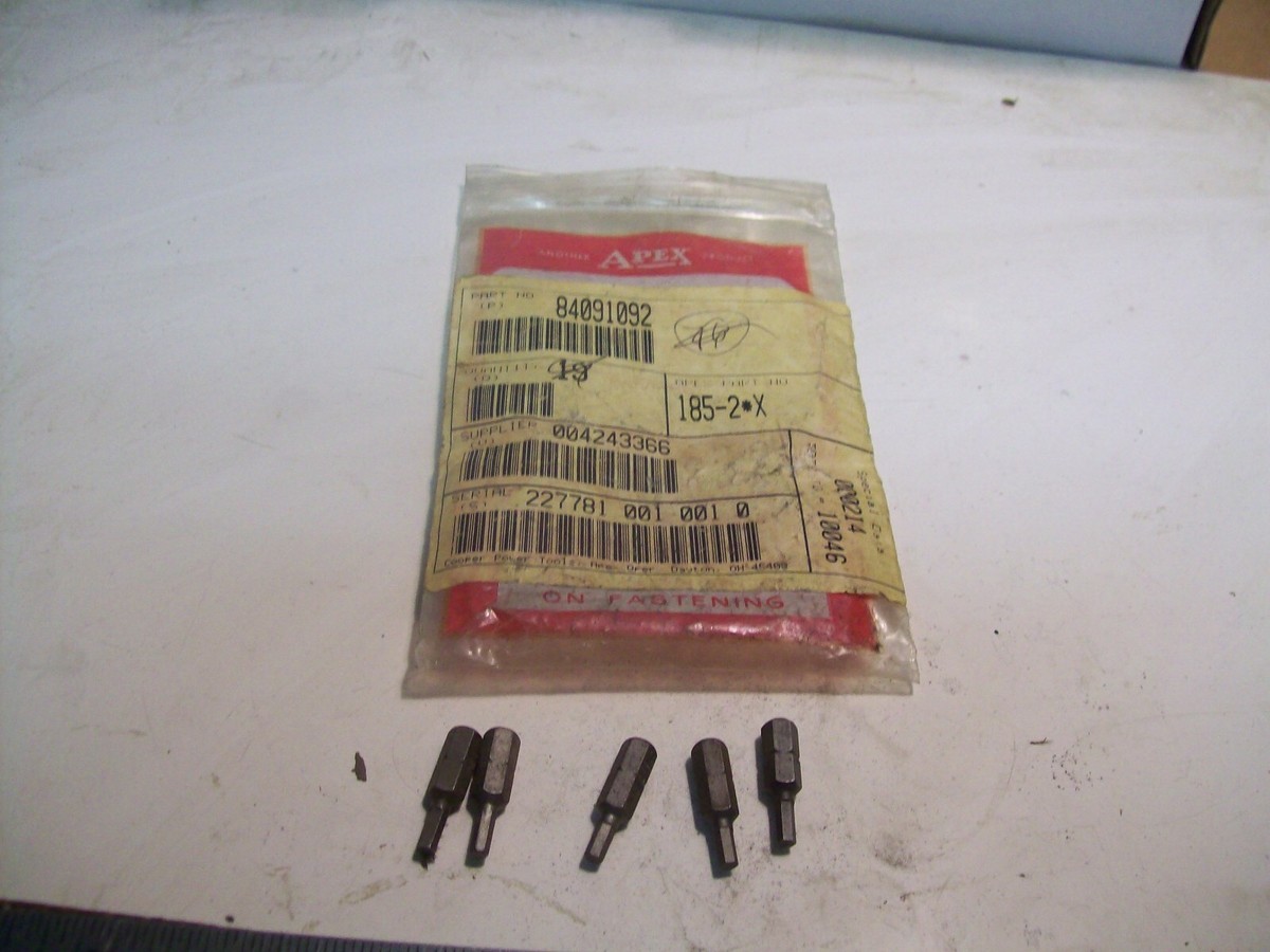 NEW 5PCS APEX 185-2X 1/8 HEX ALLEN KEY INSERT X 1/4 HEX