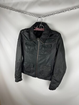 Superdry Ramona Women’s leather jacket Superdry Ramona distressed leather jacket logo pockets | eBay