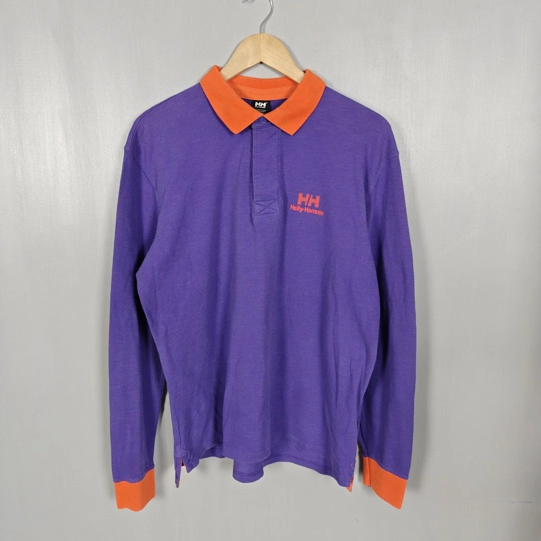 Helly Hansen Polo Men X-Large Purple Long Sleeve Rugby Shirt Ski Outdoor