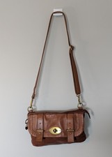 Authentic Fossil Mason Brown Leather Turn Lock Zipper Crossbody Bag Purse