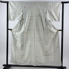 JAPANESE KIMONO FINE PATTERN ASH WHITE 155cm 5 ft 1 in PURE SILK FF9068