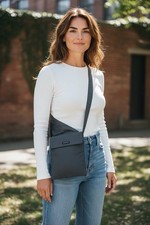 Women's Black Crossbody Bag Rectangle Solid hook and loop Flap