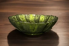 Anchor Hocking Country Garden Avocado Green 10" Glass Serving Bowl Vintage MCM