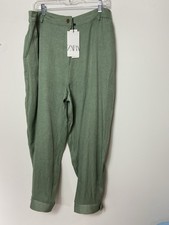 NWT ZARA Women  s Size XL SATIN EFFECT JOGGING PANTS Green