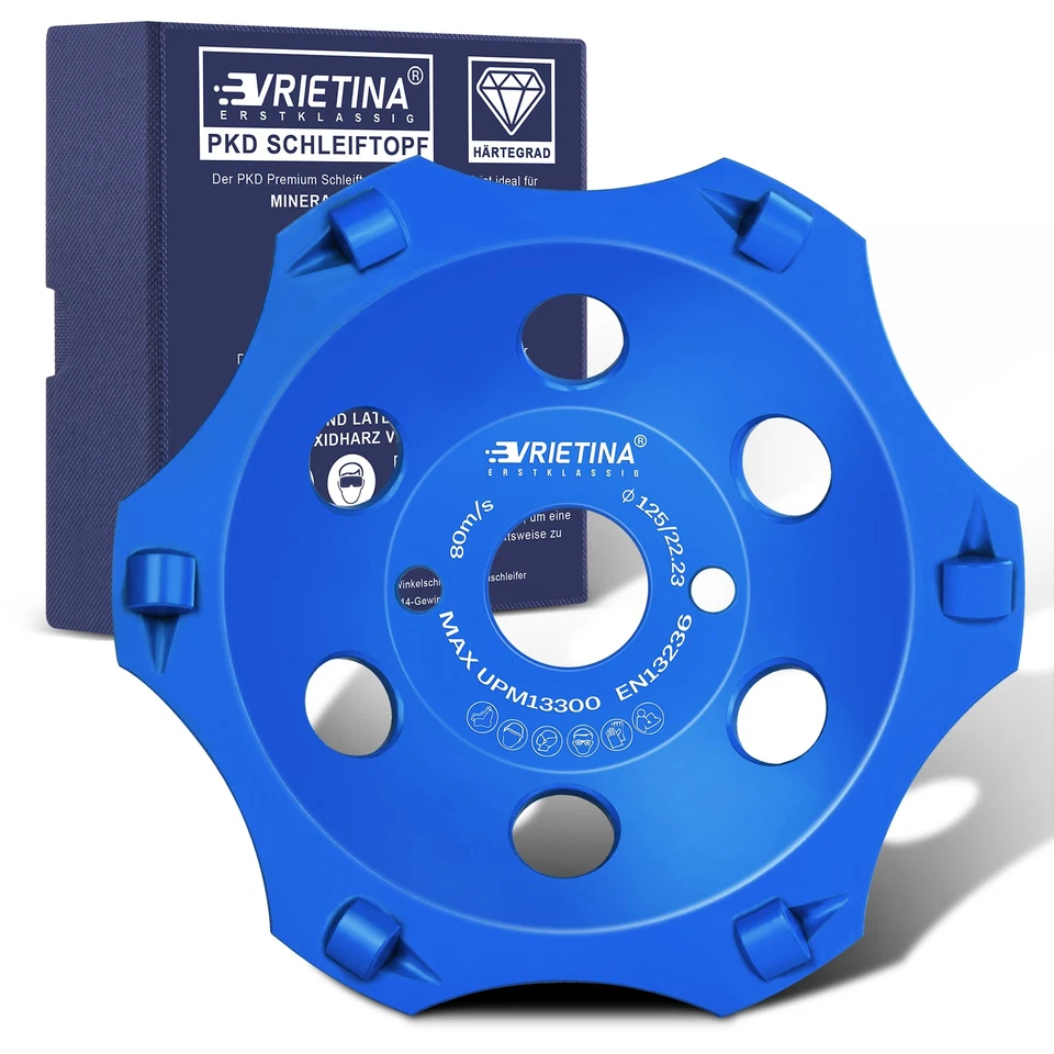 VRIETINA Pro PCD PKD Schleifteller Diamant Schleiftopf Schleifscheibe 125mm/22,23mm/21mm