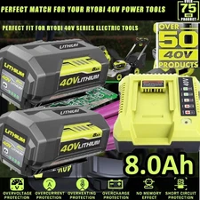 For Ryobi OP40404VNM 40VOLT 8.0Ah Lithium-Ion with LED Battery / Rapid Charger