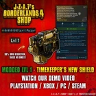 Borderlands 4✨ MODDED LEVEL 1 NO DMG TIMEKEEPER'S NEW SHIELD BL4 ✅PC-PS-XBOX✨