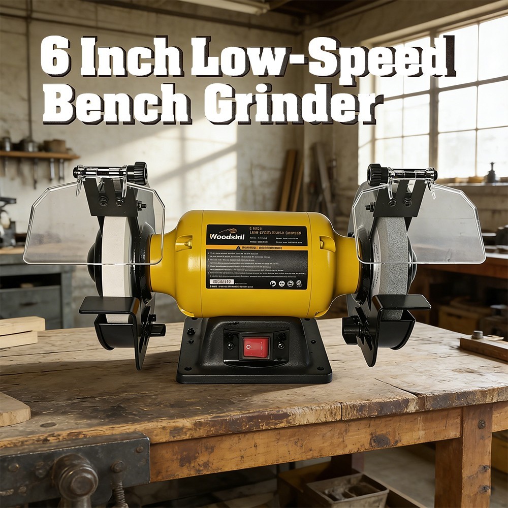 Woodskil 6 inch  1/3HP Low Speed Bench Grinder, 1750RPM Table Grinder for knife