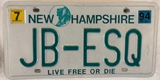 Vanity JB ESQUIRE licence plate John Jack Joe James Jay Jim Jon Attorney Lawyer