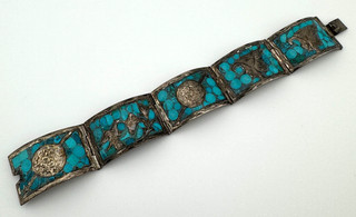 Vintage Sterling Silver Turquoise Panel Bracelet 43.2g