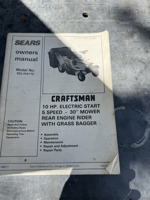 #ad Sears Craftsman 10 hp Riding Lawn Mower Owner Service amp; Parts Manual 502.254170 $19.99
