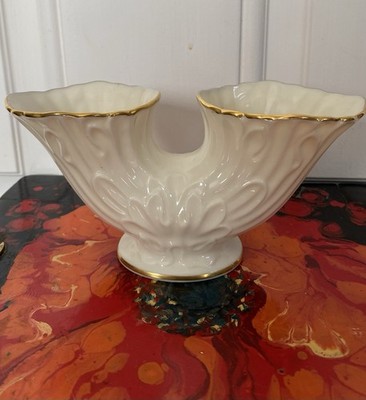 Vintage Lenox Gemini Doppel Vase Elfenbein Porzellan 24k Goldrand Made in USA