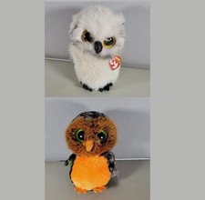 Ty Beanie Boos Owl Plush Lot Austin White Owl Midnight Black Owl 6" Tall