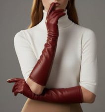 Luxury Handmade Genuine Sheepskin Leather Long Gloves Women Opera Length Elegant