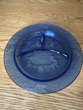 VTG See-Saw Margery Daw Child's Nursery Rhyme Divided Plate Cobalt Blue Glass