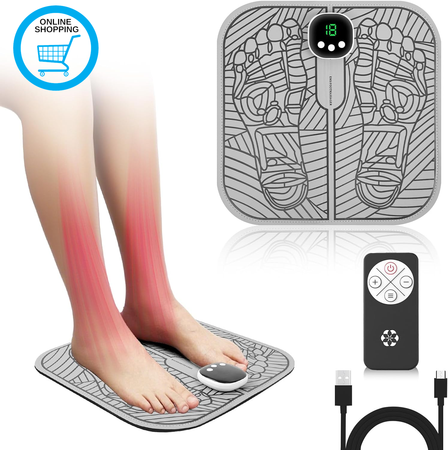EMS Foot Massager for Pain Relief and Circulation, Foldable Portable Electric Fo