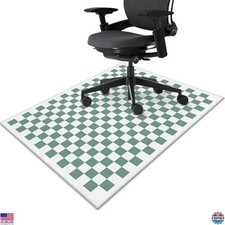 Office Chair Mat for Hardwood Floor Green Checkered 36"x48" Computer Gaming