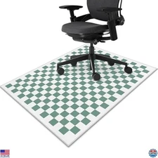Office Chair Mat for Hardwood Floor Green Checkered 36"x48" Computer Gaming