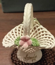 Signed And Dated.  Small Porcelain Lattice Basket NO CHIPS