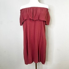 POETRY Off The Shoulder Ruffle Gauze Mini Dress Pink Red Textured Smocked XS?