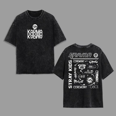 STRAY KIDS KARMA TRACKLIST MINERAL WASH T-SHIRT KPOP JERSEY SKZ