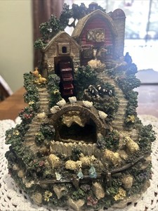 Vintage Watermill Village Waterfall Fountain With Music Needs Repair 1990's