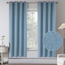 Blue Complete Blackout Textured Faux Linen Curtain Draperies for Bedroom - En...