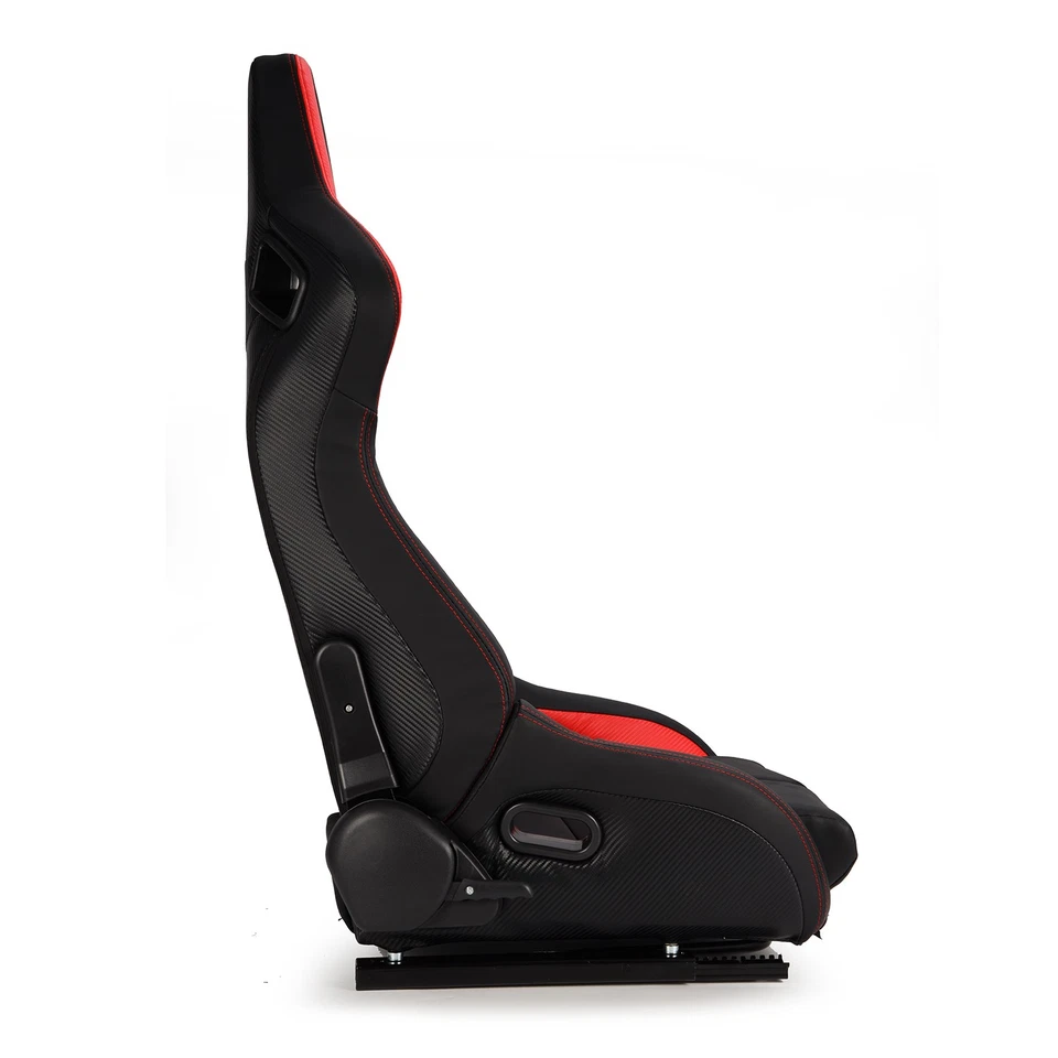 [Venom Series] Black+Red PVC Carbon Fiber Leather Reclinable Racing Seats Pair Foto 4 de 4