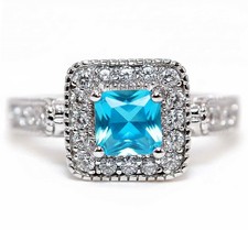 2CT Aquamarine  White Topaz 925 Solid Sterling Silver Ring Jewelry Sz 7