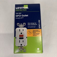 Leviton GFCI Outlet 15A-125V Self Test Receptacle White Slim Design