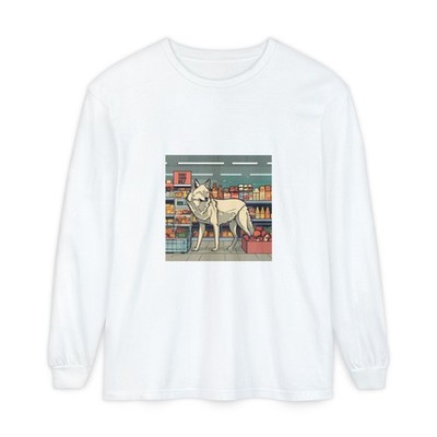 Unisex Garment-dyed Long Sleeve T-Shirt | tracker_wolf_in_supermarket | Draft ID