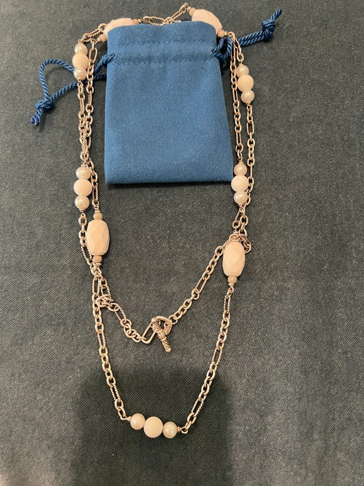 David Yurman Sterling Silver Pearl White Agate Figaro 48'' Long Toggle Necklace - Image 4 of 4