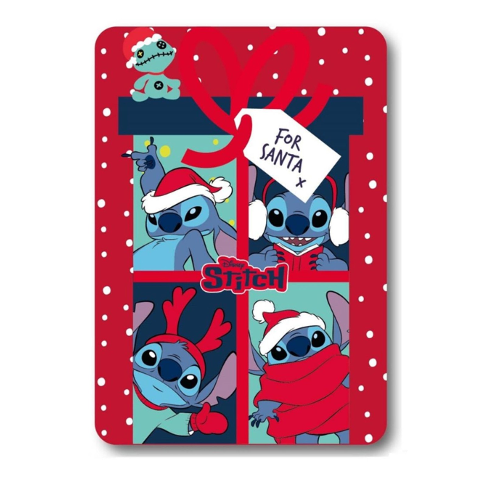 Disney Stitch Santa bedruckt Fleecedecke Kuscheldecke 100x140 cm Kinder Decke