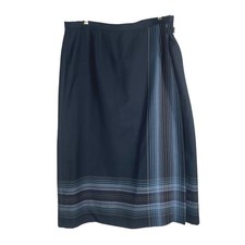 Vtg Sag Harbor Woman Skirt 16W Black Blue Striped Midi A-Line Career Office