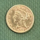 1902  S  Liberty head Gold Coin   HALF  eagle $5