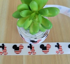 7/8 (1 YD) Mickey Mouse Patriotic Grosgrain Ribbon American Flag 4th Of July Bow