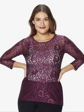 Ruby Ribbon Chantilly Lace Top Burgundy Size XL - New